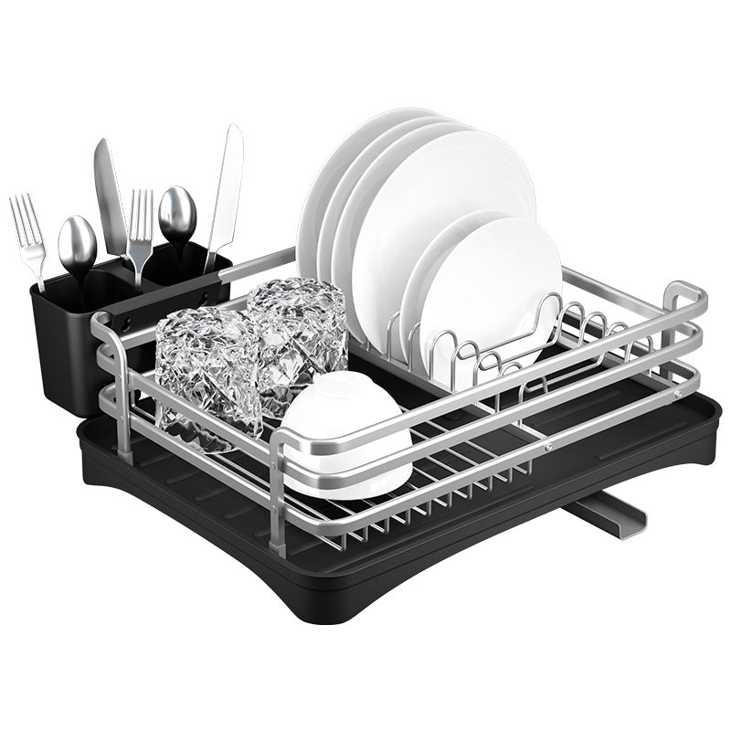 Stainless Steel Dish Drying Rack with Cutlery Holder Kitchen Accessory