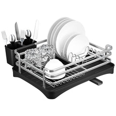 Stainless Steel Dish Drying Rack with Cutlery Holder Kitchen Accessory