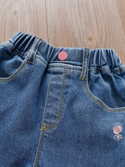 Girls' Embroidered Elastic Waist Jeans