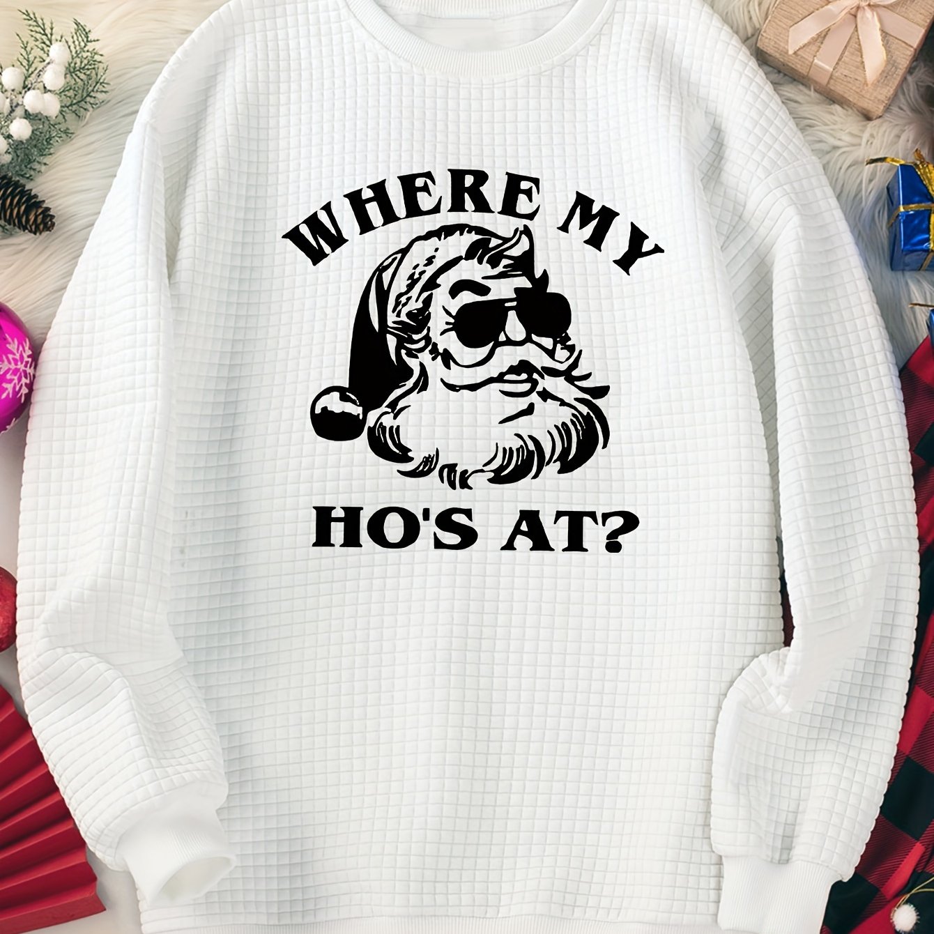 Women's Plus Santa Claus Graphic Long Sleeve Christmas Lounge Top