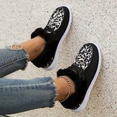 Leopard Pattern Non Slip Thick Walking Sneakers Warm Sport Shoes