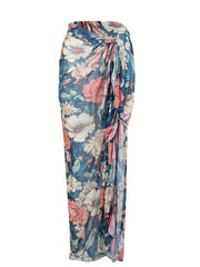 Mesh Sarong Cover Up Tie Side Maxi Skirt