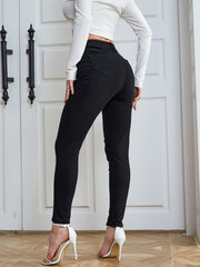 High Waist Skinny Jeans Slash Pockets Stretchy