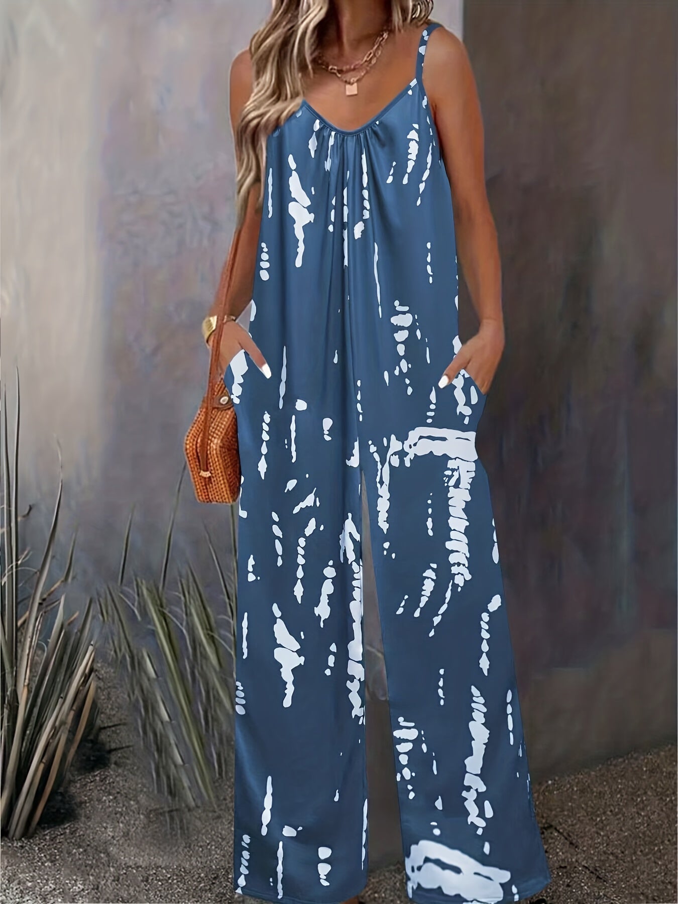 Tie Dye Wide Leg Cami Jumpsuit Casual Sleeveless Jumpsuit