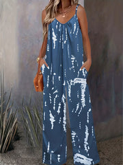 Tie Dye Wide Leg Cami Jumpsuit Casual Sleeveless Jumpsuit