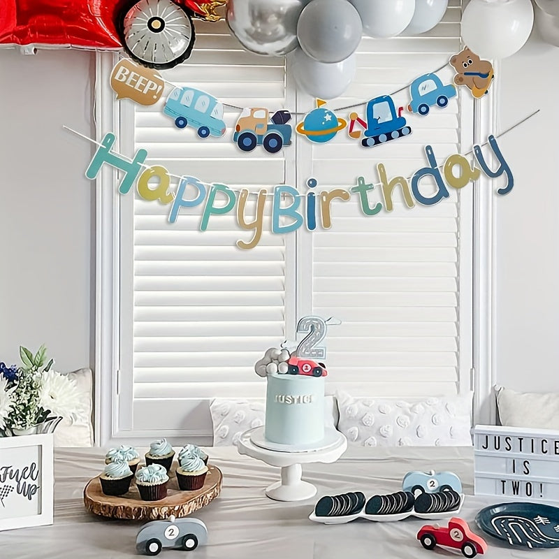 1pc Car Happy Birthday Banner for One Year Birthday Party Decoration