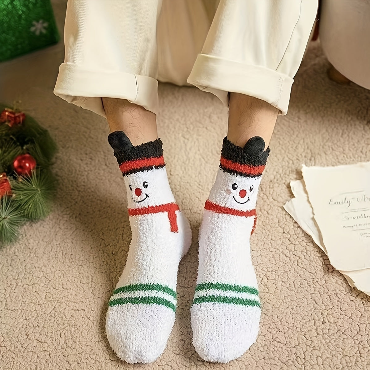 2 Pairs Christmas Elk Fleece Warm Socks