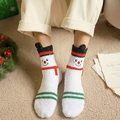 2 Pairs Christmas Fuzzy Socks Elk Cartoon Fleece Warm Sock Santa Claus Socks