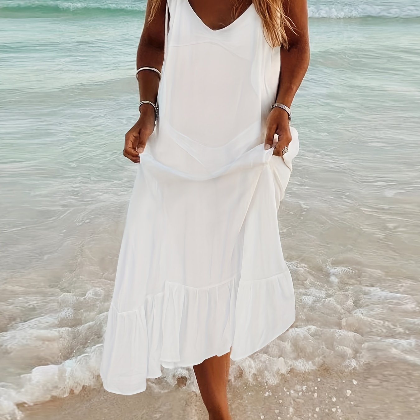 V Neck Loose Fit Beach Dress Women's Swimwear