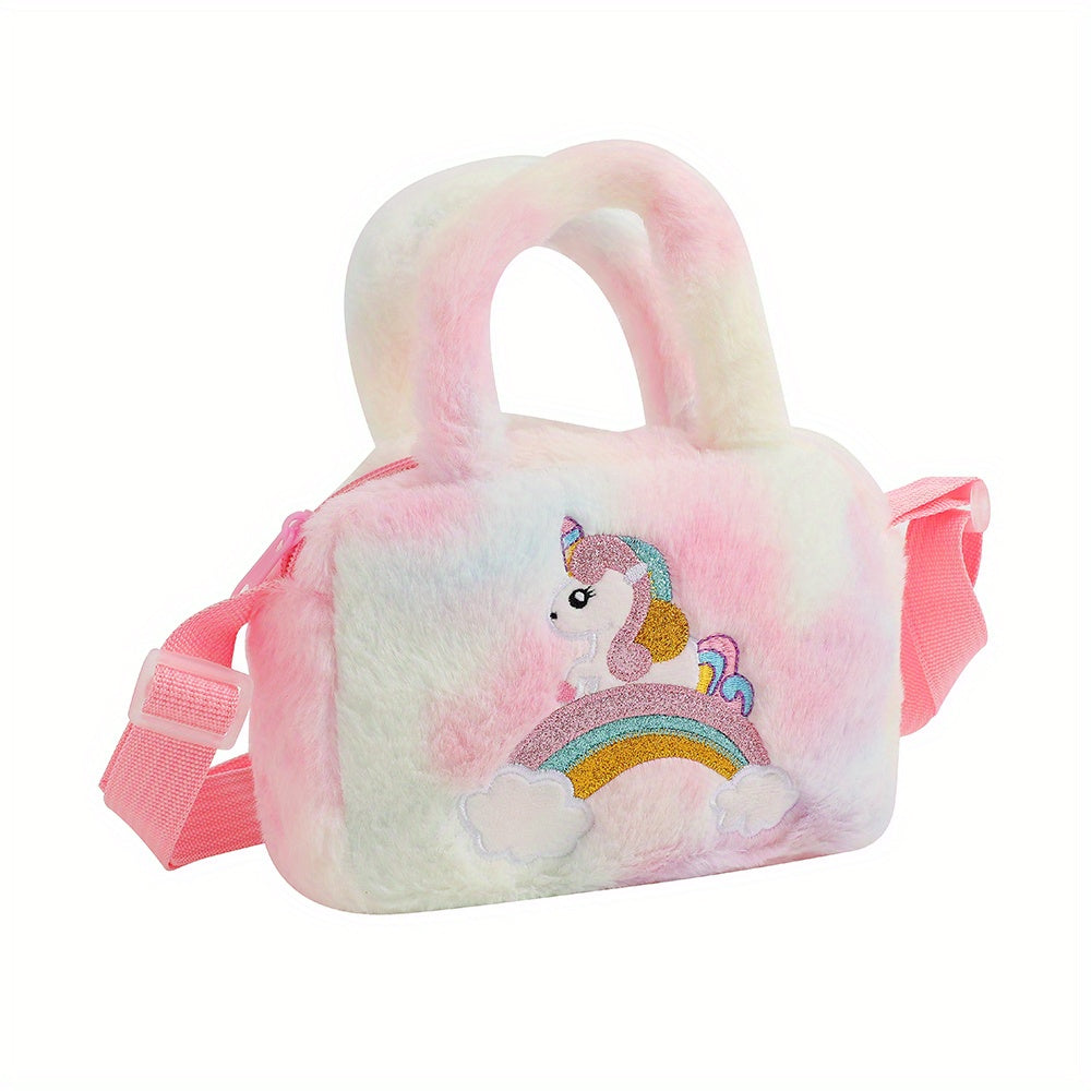 Rainbow Unicorn Handbag Crossbody Bag Plush Coin Purse For Girls