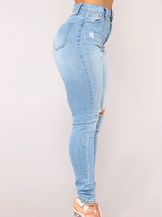 High Waist Skinny Jeans Distressed Slim Fit Denim Pants Women's Clothing