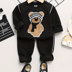 Boys Bear Print Knit Pants Suit for Spring and Autumn