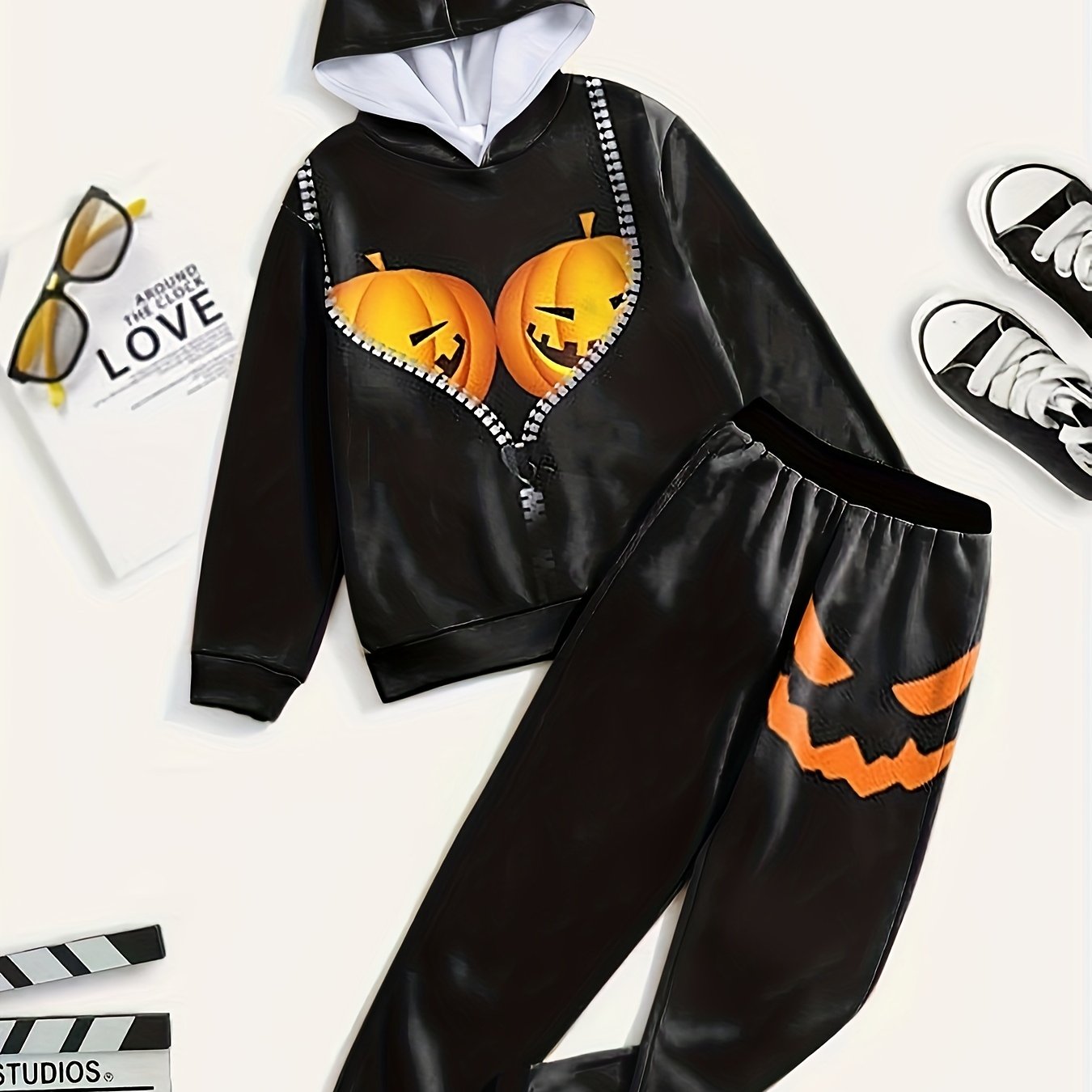 3D Pumpkin Pattern Outfits 2pcs Halloween Sets