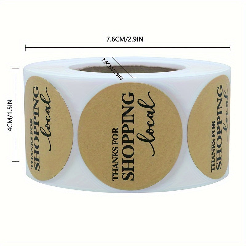 38mm Thank You Shopping Local Label Roll 500 Labels Shrink Wrapped Packaging