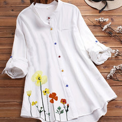 Casual Shirt Women's Plus Floral Print Long Sleeve Colorful Button