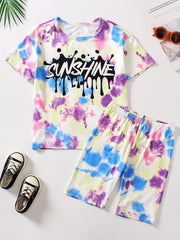 Girls 2 Piece Tie Dye Tee Shirt & Biker Shorts Set