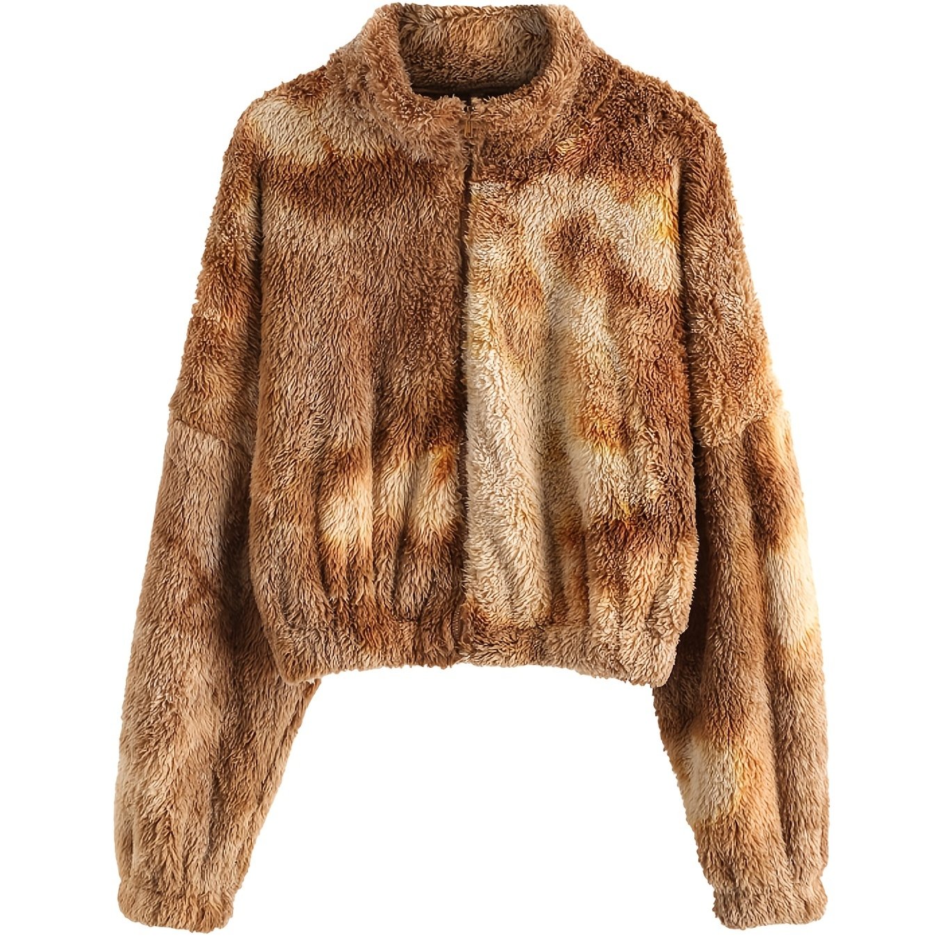 Tie Dye Fluffy Coat Drop Shoulder Crew Neck Winter Outerwear
