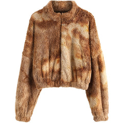 Tie Dye Fluffy Coat Drop Shoulder Crew Neck Winter Outerwear