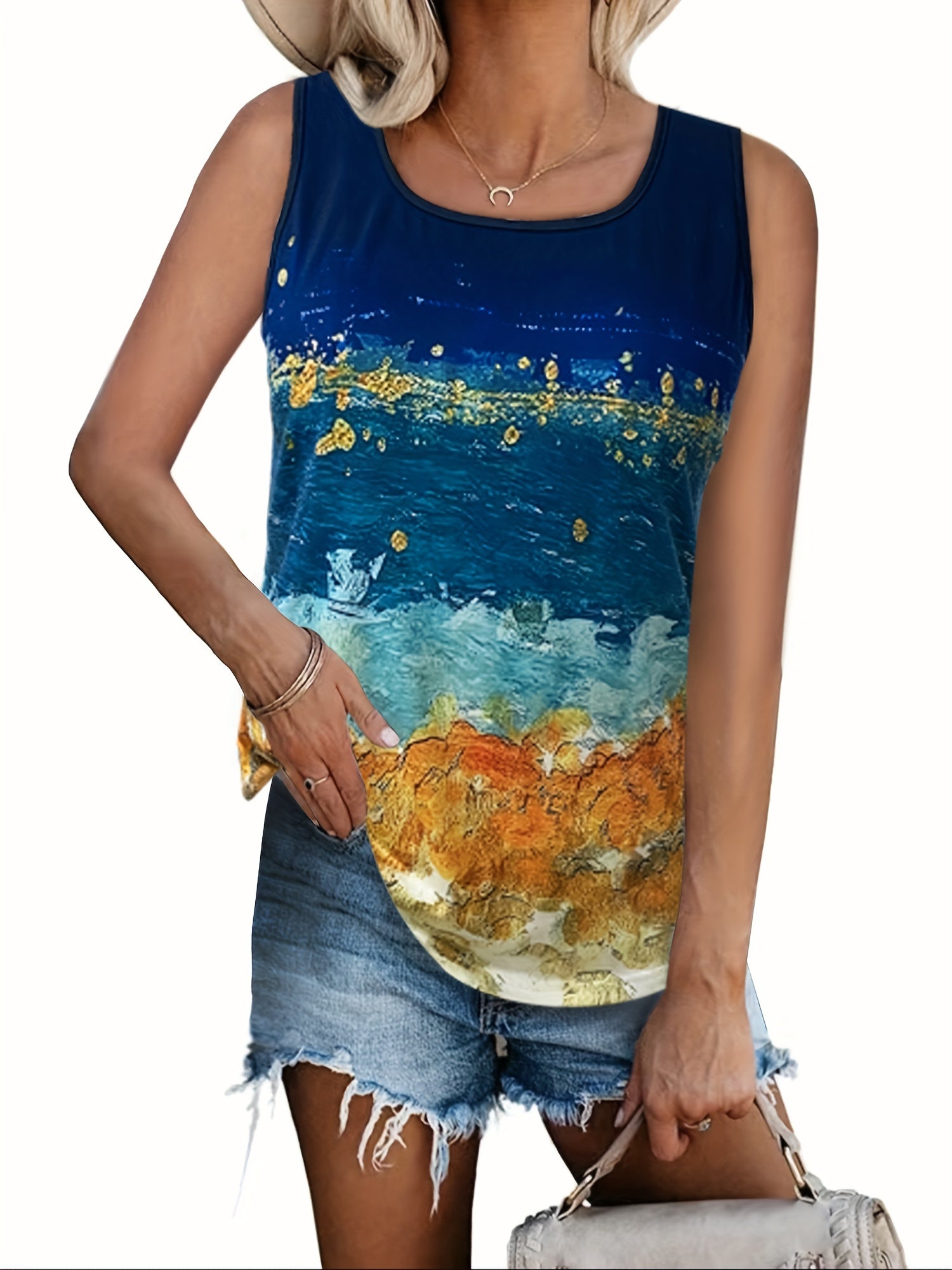 Painting Print Round Neck Tank Top