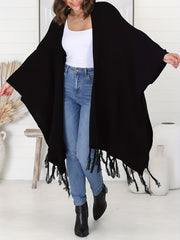 Fringe Trim Open Front Cardigan