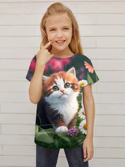 3D Funny Cat Graphic T shirt Girls Casual Short Sleeve Tees Summer Clothes Gift