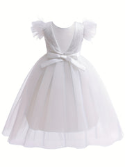 Sequin Short Sleeve Princess Dress With Tulle for Girls
