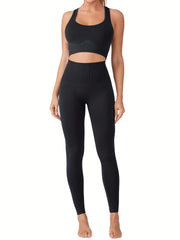 Solid Yoga Set Crop Top & Legging Sports Suit Women's Activewear