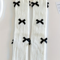 Bow Rib Knit Leg Warmers & Knee High Socks Women's Stockings