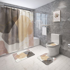 4pcs Abstract Block Shower Curtain Set with Rugs and Non Slip Bath Mat