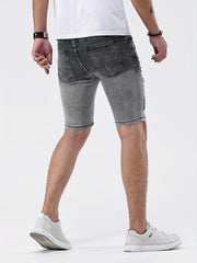 Men's Slim Fit Ripped Denim Shorts - Casual Street Style Distressed Denim Shorts