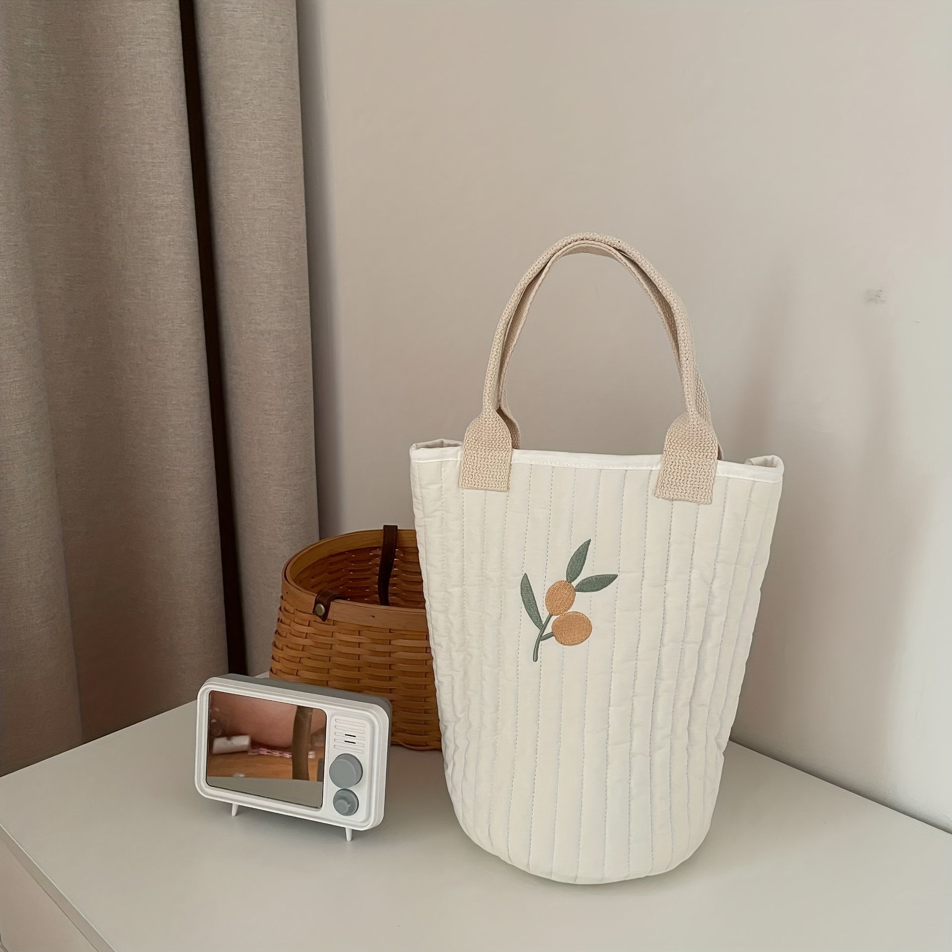 Embroidered Quilted Cotton Tote Bag for Moms On the Go