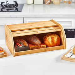 Bamboo Bread Box With Roll Top for Kitchen Countertop