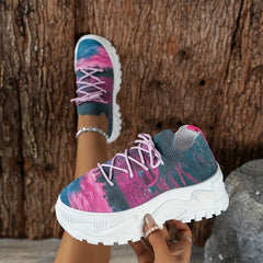 Women's Platform Sports Shoes Stylish Height Increasing Lace Up Shoes