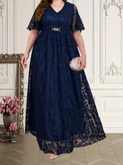 Lace Short Sleeve Maxi Wedding Dress