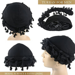 Vintage Twist Head Wraps Turban With Tassel for Men