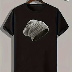 Men's Beanie Pattern Print Comfy Sports T-shirt for Fitness Activities