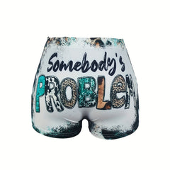 Sexy Letter Print Skinny Shorts for Women
