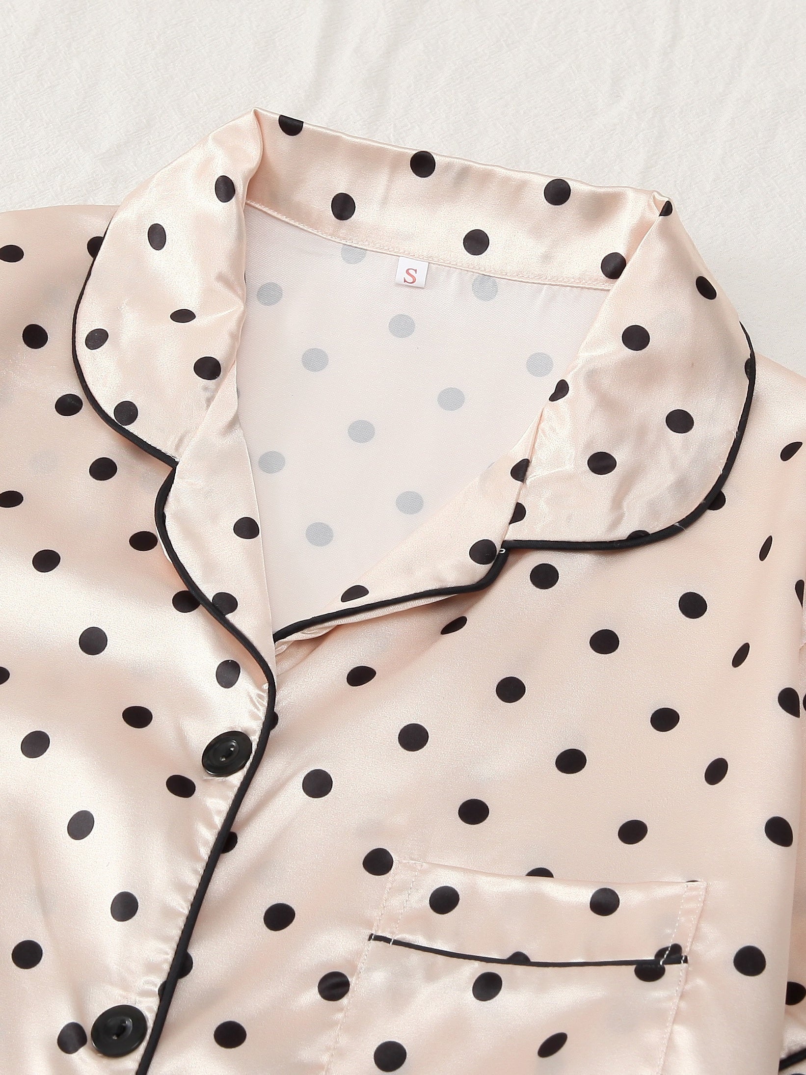 Polka Dot Satin Pajama Set Short Sleeve Top & Bow Shorts