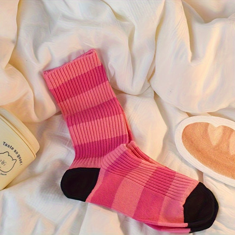 3 Pairs Crew Striped Casual Socks