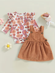 Girls Infant Puffy Suspender Dress & Romper Set