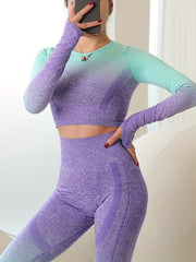 Gradient Long Sleeve Top & High Stretch Leggings Set