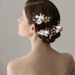 Golden Flower Leaf Hair Comb Pins Bridesmaids Brides Hairpins Headdress Wedding