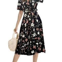 Floral Print Surplice Neck Dress Women's Clothing