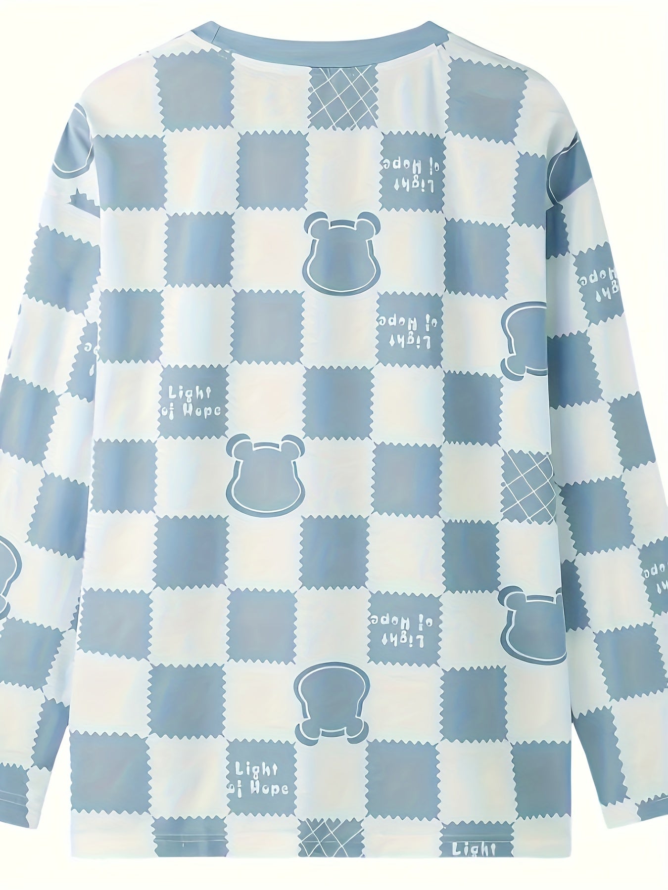 Bear Print Pajama Set Long Sleeve Top & Lounge Pants Women's Sleepwear