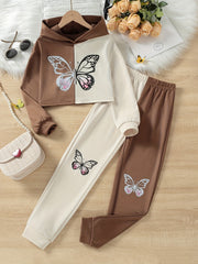 Girl's Butterfly Print Hoodie and Sweatpants Set