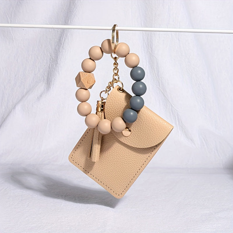Silicone Bead Bracelet Keychain Wallet Tassel Coin Purse for Women