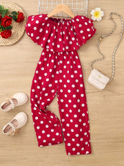 Girls Off Shoulder Polka Dot Romper Jumpsuit