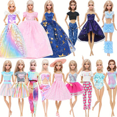 5pc 11.5in Girl Doll Clothes Set: Princess Dresses, Skirts, Outfits, Swimsuits