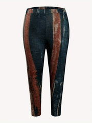 Brush Print Elastic High Rise Slim Fit Trousers