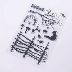 Fence Tree Fox Clear Stamp Holiday Card Making DIY Scrapbook Album Crafts